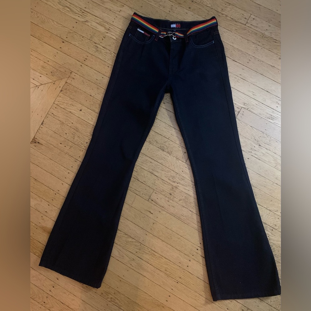 Y2K Dark Wash Jeans with Rainbow Belt